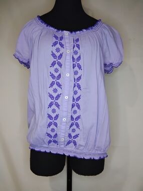 St. John's Bay Lavender Embroidered Button-Front Peasant Top